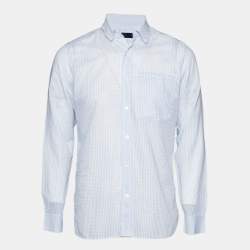 Pre Owned Lanvin Blue Gingham Raw Edge Shirt M