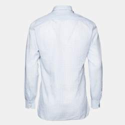 Pre Owned Lanvin Blue Gingham Raw Edge Shirt M