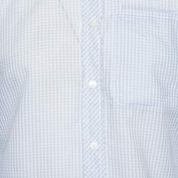 Pre Owned Lanvin Blue Gingham Raw Edge Shirt M