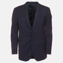 Pre Owned Lanvin Navy Blue Windowpane Wool Single Breasted Blazer M