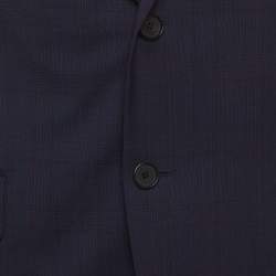 مملوكة مسبقًا Lanvin Navy Blue Windowpane Wool Single Breasted Blazer M