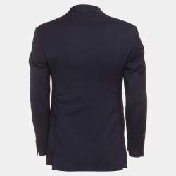 مملوكة مسبقًا Lanvin Navy Blue Windowpane Wool Single Breasted Blazer M