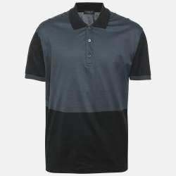 Lanvin Teal Blue/Black Jersey Colorblock Polo T-Shirt XXL