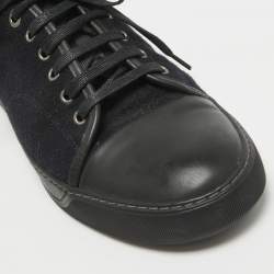 Lanvin Black Leather and Tweed Lace Up Sneakers 41