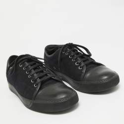 Lanvin Black Leather and Tweed Lace Up Sneakers 41