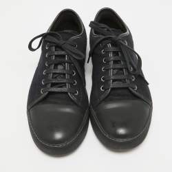 Lanvin Black Leather and Tweed Lace Up Sneakers 41