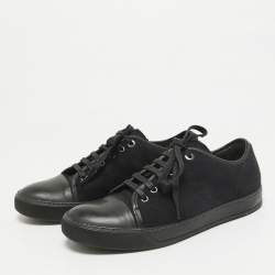 Lanvin Black Leather and Tweed Lace Up Sneakers 41