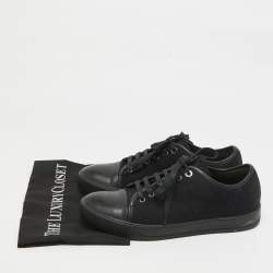 Lanvin Black Leather and Tweed Lace Up Sneakers 41