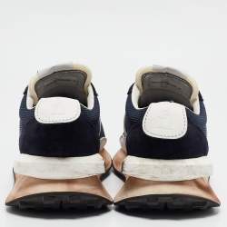 Lanvin Navy Blue Leather and Mesh Bumper Low Top Sneakers Size 43