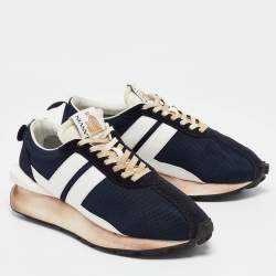 Lanvin Navy Blue Leather and Mesh Bumper Low Top Sneakers Size 43