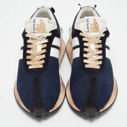 Lanvin Navy Blue Leather and Mesh Bumper Low Top Sneakers Size 43