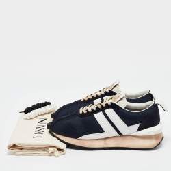 Lanvin Navy Blue Leather and Mesh Bumper Low Top Sneakers Size 43