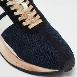 Lanvin Navy Blue Leather and Mesh Bumper Low Top Sneakers Size 43