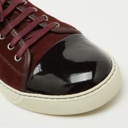 Pre Owned Lanvin Burgundy/Dark Brown Suede and Patent Leather DDB1 Low Top Sneakers Size 42