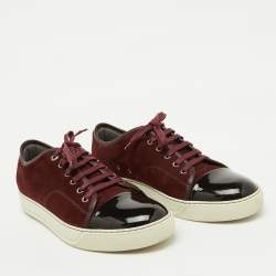 Pre Owned Lanvin Burgundy/Dark Brown Suede and Patent Leather DDB1 Low Top Sneakers Size 42