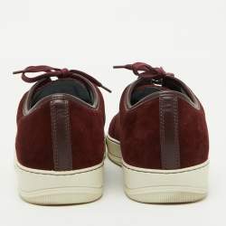 Pre Owned Lanvin Burgundy/Dark Brown Suede and Patent Leather DDB1 Low Top Sneakers Size 42