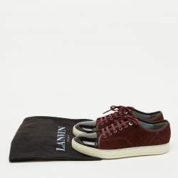 Pre Owned Lanvin Burgundy/Dark Brown Suede and Patent Leather DDB1 Low Top Sneakers Size 42