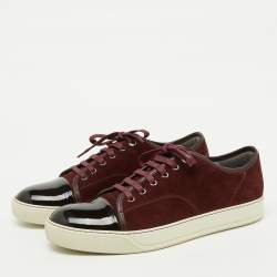 Pre Owned Lanvin Burgundy/Dark Brown Suede and Patent Leather DDB1 Low Top Sneakers Size 42