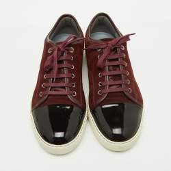 Pre Owned Lanvin Burgundy/Dark Brown Suede and Patent Leather DDB1 Low Top Sneakers Size 42