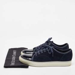 Pre Owned Lanvin Navy Blue/Black Suede and Patent Leather Low Top Sneakers Size 44