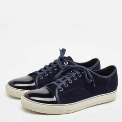 Pre Owned Lanvin Navy Blue/Black Suede and Patent Leather Low Top Sneakers Size 44