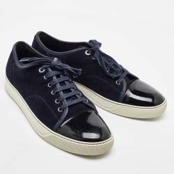 Pre Owned Lanvin Navy Blue/Black Suede and Patent Leather Low Top Sneakers Size 44