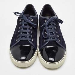 Pre Owned Lanvin Navy Blue/Black Suede and Patent Leather Low Top Sneakers Size 44