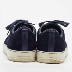 Pre Owned Lanvin Navy Blue/Black Suede and Patent Leather Low Top Sneakers Size 44
