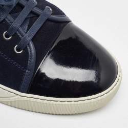 Pre Owned Lanvin Navy Blue/Black Suede and Patent Leather Low Top Sneakers Size 44