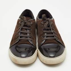 Lanvin Dark Brown Patent Leather and Suede Low Top Sneakers Size 46