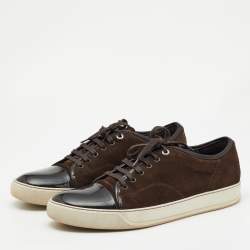 Lanvin Dark Brown Patent Leather and Suede Low Top Sneakers Size 46