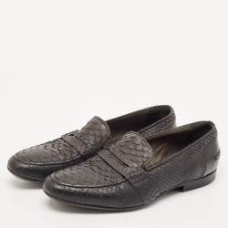 Lanvin Black Python Leather Penny Loafers Size 41