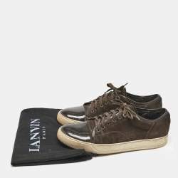 Lanvin Brown Patent Leather and Suede Lace Up Sneakers Size 43