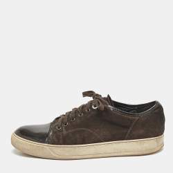 Lanvin Brown Patent Leather and Suede Lace Up Sneakers Size 43