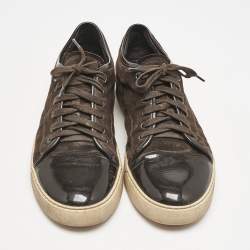 Lanvin Brown Patent Leather and Suede Lace Up Sneakers Size 43