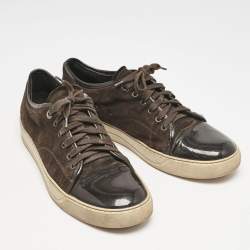 Lanvin Brown Patent Leather and Suede Lace Up Sneakers Size 43