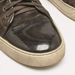 Lanvin Brown Patent Leather and Suede Lace Up Sneakers Size 43