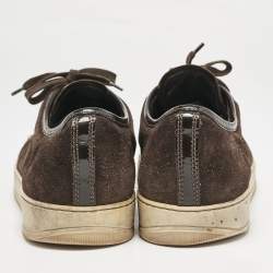 Lanvin Brown Patent Leather and Suede Lace Up Sneakers Size 43
