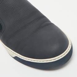 Lanvin Navy Blue Leather and Suede Slip On Sneakers Size 45