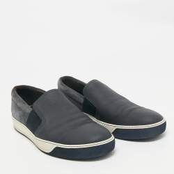 Lanvin Navy Blue Leather and Suede Slip On Sneakers Size 45