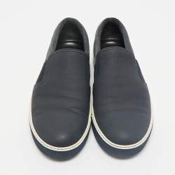 Lanvin Navy Blue Leather and Suede Slip On Sneakers Size 45