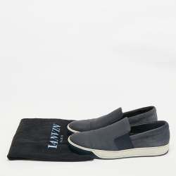Lanvin Navy Blue Leather and Suede Slip On Sneakers Size 45