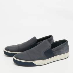 Lanvin Navy Blue Leather and Suede Slip On Sneakers Size 45