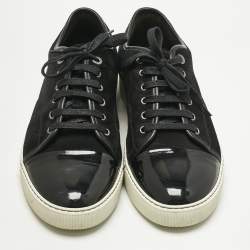 Pre Owned Lanvin Black Suede and Patent Leather Cap Toe Low Top Sneakers Size 44