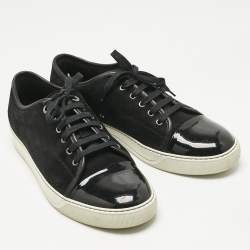 Pre Owned Lanvin Black Suede and Patent Leather Cap Toe Low Top Sneakers Size 44