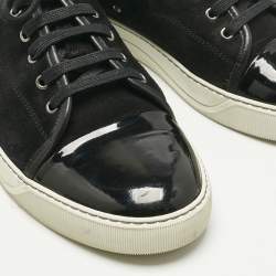 Pre Owned Lanvin Black Suede and Patent Leather Cap Toe Low Top Sneakers Size 44