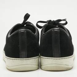 Pre Owned Lanvin Black Suede and Patent Leather Cap Toe Low Top Sneakers Size 44