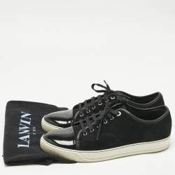Pre Owned Lanvin Black Suede and Patent Leather Cap Toe Low Top Sneakers Size 44