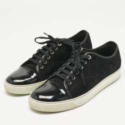 Pre Owned Lanvin Black Suede and Patent Leather Cap Toe Low Top Sneakers Size 44