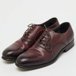 Pre Owned Lanvin Burgundy Leather Lace Up Oxfords Size 41